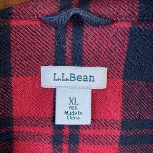 LL Bean Flannel Shirt Womens XL Tartan Plaid Red Black Organic Cotton 506162 VTG